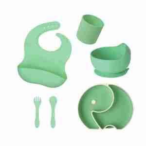 Set de Alimentación Silicona Elefante - Verde pistacho
